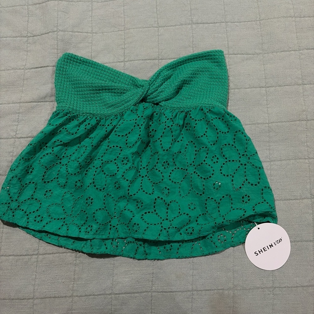 SHEIN Teal Eyelet Tube Top